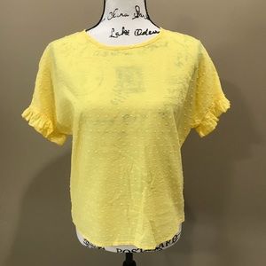 SHEIN | Yellow Swiss Dot Ruffle Sleeve Blouse
